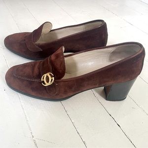 Gucci loafer heels dark brown suede size 36